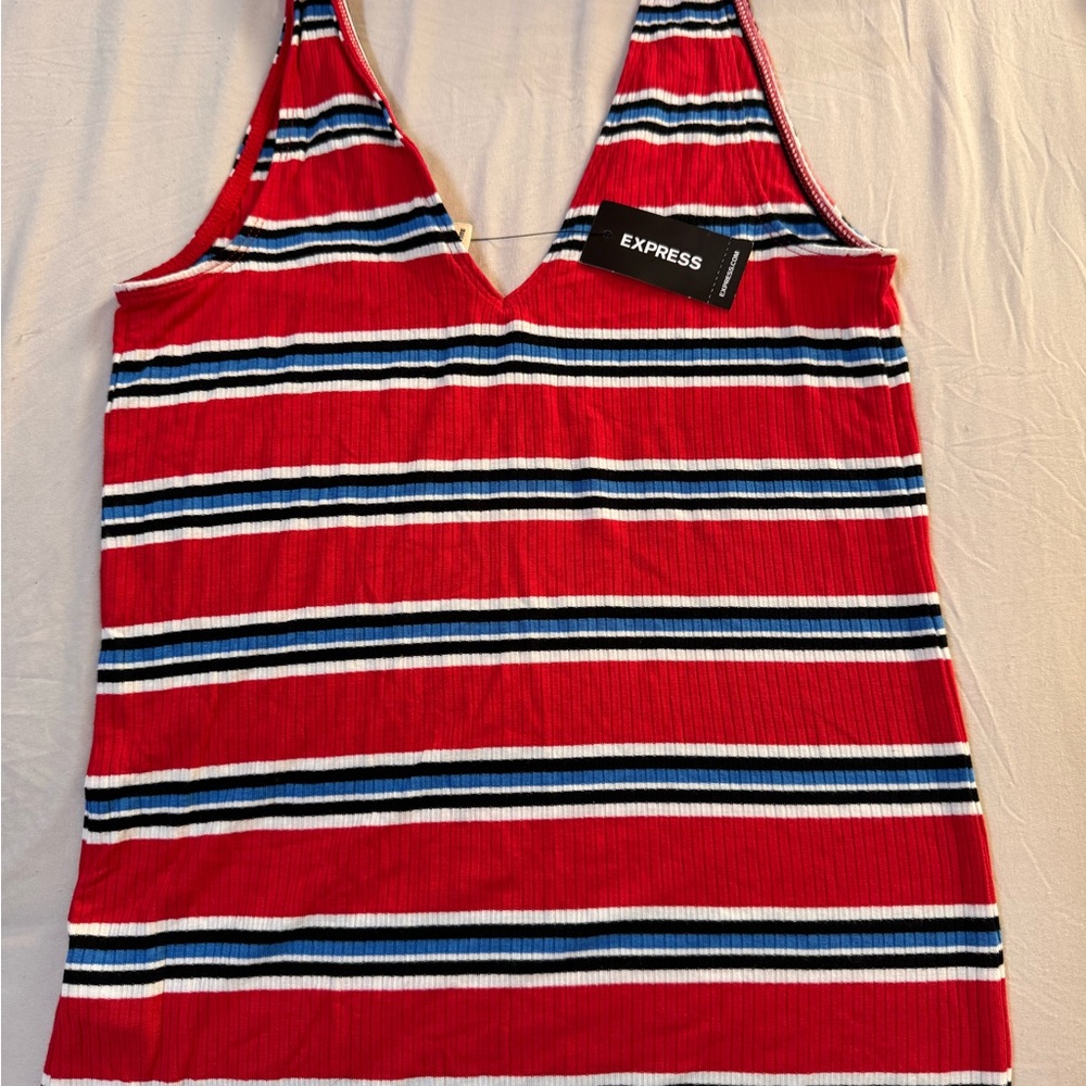 Express Red and Black Striped Tank Top